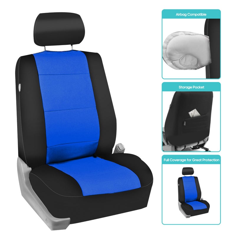 FH Group Waterproof Neoprene Car Seat Covers Full Set â€“ Universal Fit Front & Split Bench Rear Seat Covers, Airbag Compatible Automotive Seat Protectors for Cars, SUVs & Vans, Blue - Image 3